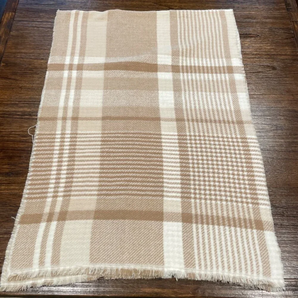 NWT FLAWED J.Crew Factory Marled Reversible Scarf Neutral Plaid Houndstooth Fall